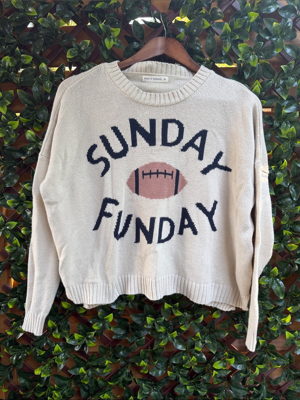 Moon & madison Cream 'Sunday Funday' Knit Crewneck Sweater